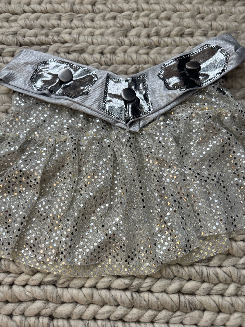 Silver Sequin skirt & Princess Leia belt costume.